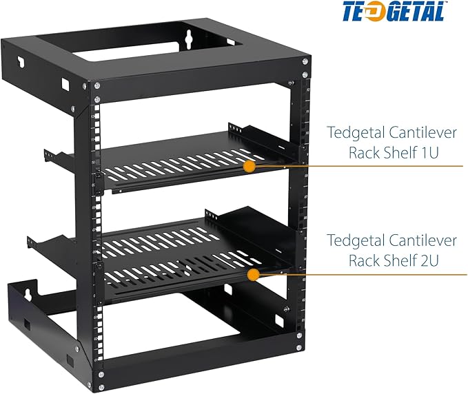 12U Wall Mount Rack Open Frame 19 Inch Server Equipment 2 Post Network Cabinet 18 inches Depth Black by Tedgetal