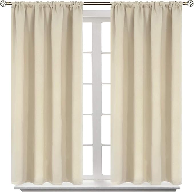 BGment Beige Blackout Curtains for Short Window - Rod Pocket 54 Inch Width Thermal Insulated Room Darkening Curtain for Bedroom Kitchen Cafe, 52 x 45 Inch, 2 Panels, Beige