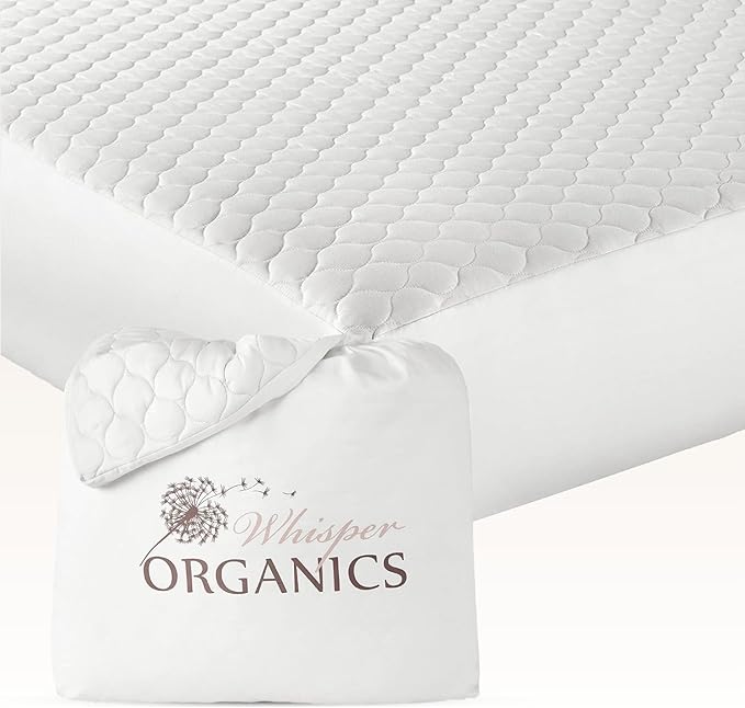 100% Cotton Organic Mattress Pad - Breathable & Cooling Mattress Protector Cal King - Premium 300GSM Quilted and Noiseless Machine Washable Organic Mattress Protector (White, Cal King)