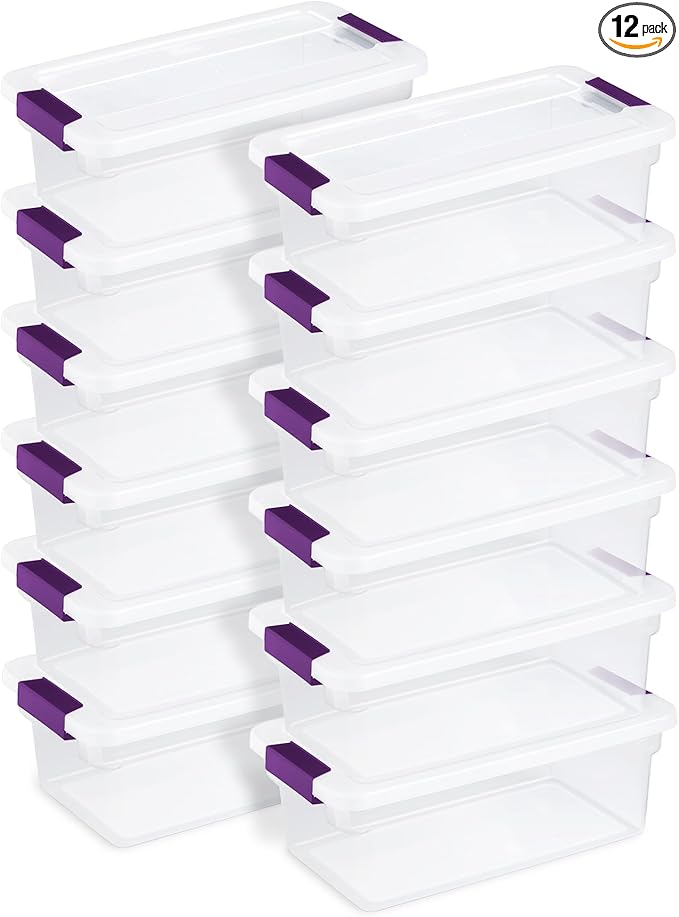 Sterilite 12-Pack 6 Quart ClearView Latch Box, Stackable Organizer Bins with Latching Lids - Clear Plastic Organization Containers for Closet, Bedroom, Shelving Units and Everyday Home Storage
