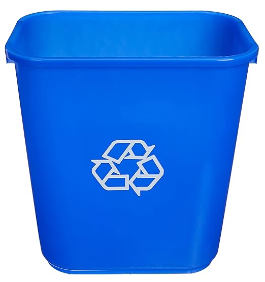 Amazon Basics Rectangular Commercial Office Wastebasket, w/Recycle Logo, 7 gallon (Pack of 2), Blue (Previously AmazonCommercial brand)