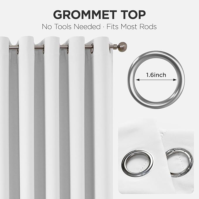 Joydeco Blackout Patio Sliding Door Curtains 90 Inches Long, Grommet Privacy Room Divider Curtains, Extra Wide Thermal Blackout Drapes for Bedroom Living Room (Pure White, 70Wx90L, 1 Panel)