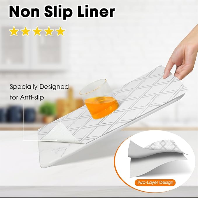 Drawer and Shelf Liners for Kitchen Cabinets Non-Adhesive Cabinet Liners Strong Grip Non Slip Waterproof Contact Paper for Cabinets and Drawers Shelves Cupboard,Silver Geometric,12IN X 20FT
