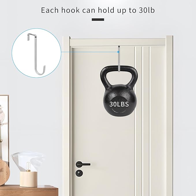 FYY Over The Door Hooks - 4 Pack Upgraded Long Door Hangers Hooks with Rubber Prevent Scratches Heavy Duty Organizer Hooks for Hanging Clothes, Towels, Hats, Coats, Bags Sliver