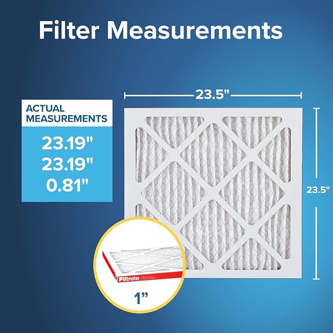 Filtrete 23.5x23.5x1 AC Furnace Air Filter, MERV 11, MPR 1000, Micro Allergen Defense, 3-Month Pleated 1-Inch Electrostatic Air Cleaning Filter, 6 Pack (Actual Size Pack 23.188x23.188x0.81 in)