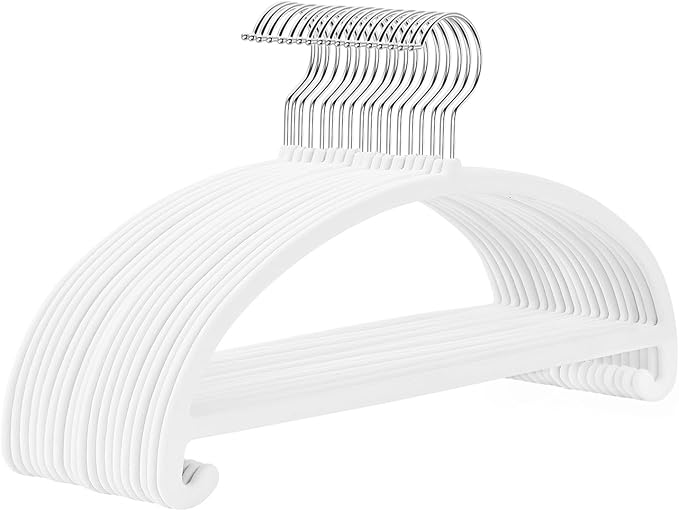 MIZGI 50 Pack White Velvet Hangers - No Shoulder Bumps, Heavy Duty Non-Slip Chrome Hooks for Jackets, Coats, Pants
