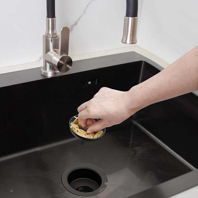 BOTEMY Stainless Steel Black Sink Drain Strainer Kit 3-1/2 inch Kitchen Drain Assembly with Metal Center Knob Basket Stopper Replacement for Standard Kitchen Sinks, Matte Black