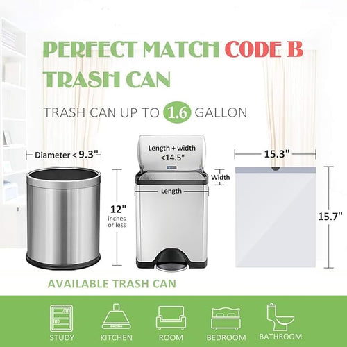1.6 Gallon/220pcs Strong Drawstring Trash Bags Garbage Bags by Teivio, Bathroom Trash Can Bin Liners, Code b fit 6 Liter, Small Plastic Bags for home office kitchen