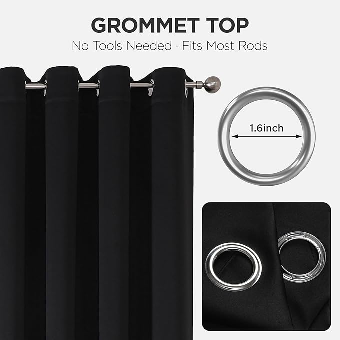 Joydeco Blackout Patio Sliding Door Curtains 84 Inches Long, Grommet Privacy Room Divider Curtains, Extra Wide Thermal Blackout Drapes for Bedroom Living Room (Black, 100Wx84L, 1 Panel)