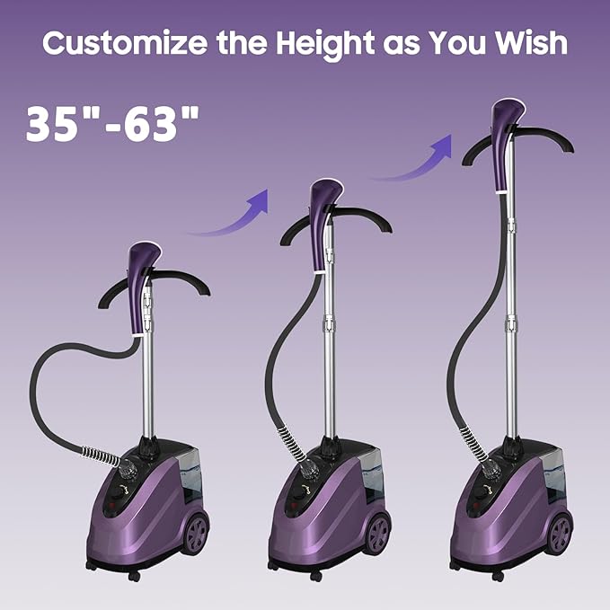X-Large 3.8L Water Tank Steamer for Clothes, 1500W Powerful Standing Garment Steamer, 90 Mins Continuous Steaming, 45s Fast Heat-Up, Wheels for Easy Movement