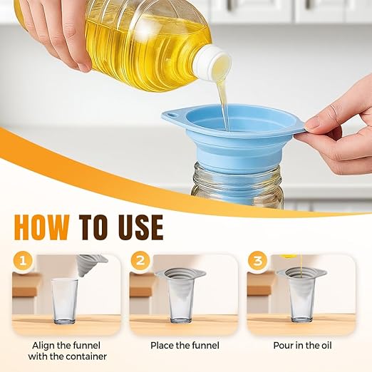 Kitchen Funnel Set 3 Pack, Collapsible Silicone Funnels for Filling Water Bottles & Small Bottles | Food-Grade, Easy Clean & Space-Saving (Green)