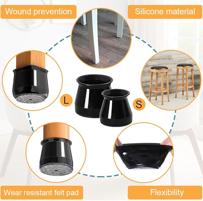 32 Pcs Chair Leg Protectors for Hardwood Floors, Silicone Felt Furniture Leg Cover Pad for Protecting Floors from Scratches and Noise, Smooth Moving，Small(Fit Round Diameter：5/16" to 1-5/16")