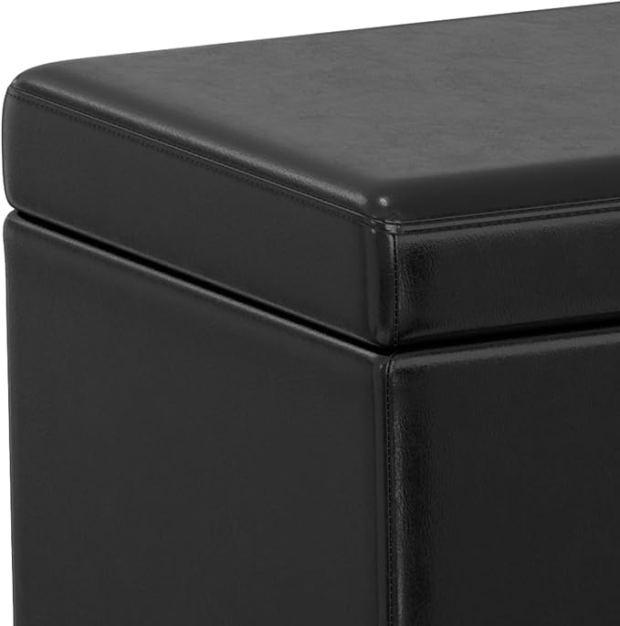 SIMPLIHOME Avalon 54 inch Wide Contemporary Rectangle Extra Large Storage Ottoman Bench in Midnight Black Vegan Faux Leather, Assembled, For the Living Room, Entryway and Family Room