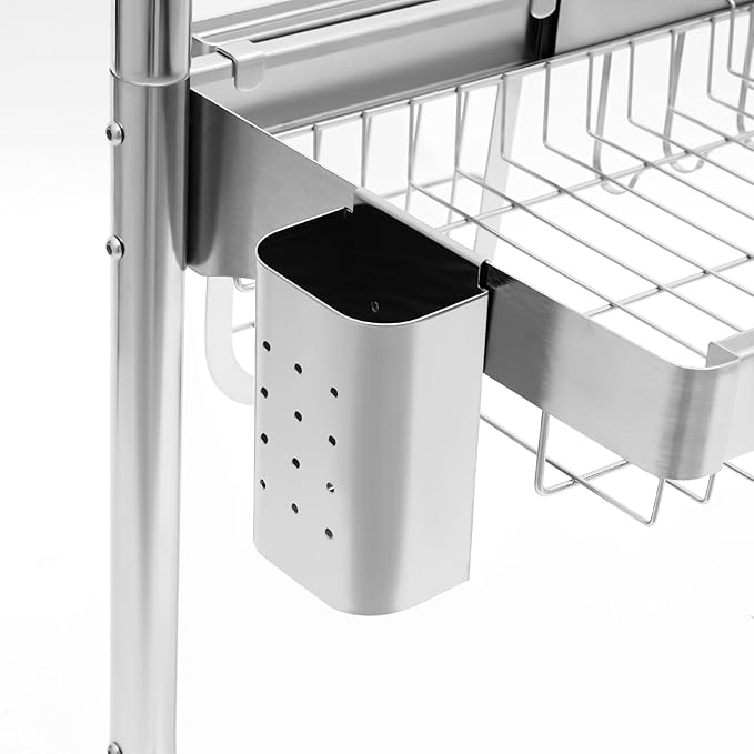 Over The Sink Dish Drying Rack, 2-Tier Stainless Steel Dish Drainer for Kitchen, Multifunctional Organizers, Chopstick Cage, Cup Holder, Cutting Board Holder, Knife Holder, 21''-33''Adjustable Length