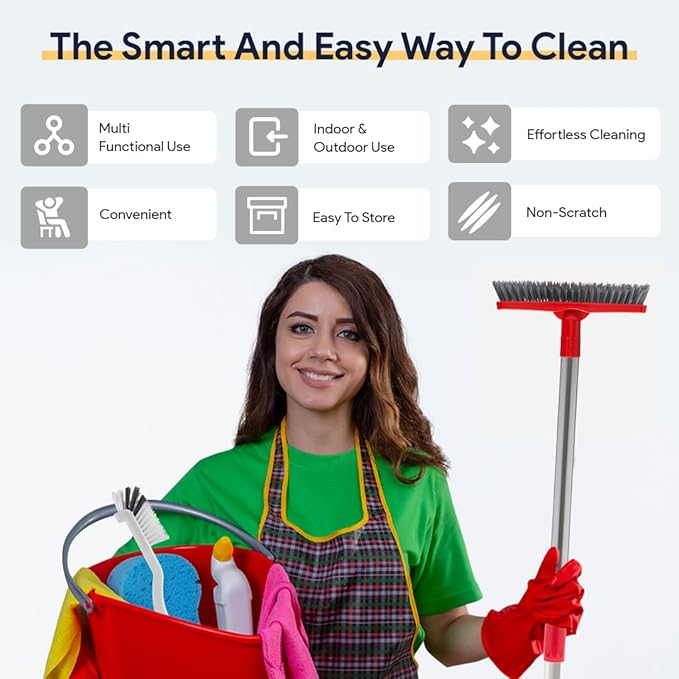 Foxtrot Living Grout Brush with Long Handle & Handheld Stiff Bristle Scrubber, V-Shaped Cleaner with Telescopic Handle for Easy Cleaning & Storage - Tile Floor Cleaning Brush