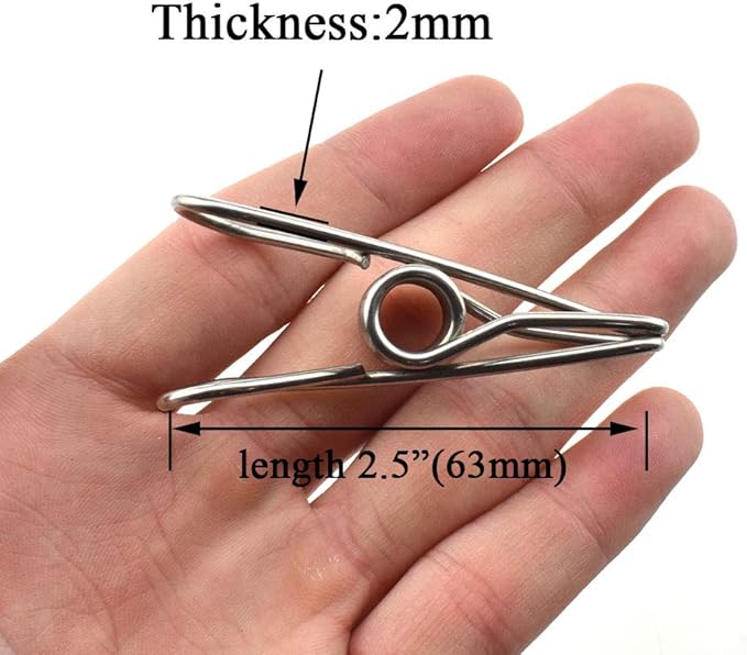 HAHIYO Clothespins Chip Clips All Metal Stainless Steel No Rust Stains Strong Grip in Heavy Wind 2.5 Inches 14 Pack Large Do Not Fall Apart Open Wide for Holding Clothes Snack Bag Clamps
