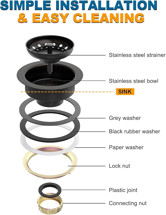 BOTEMY Stainless Steel Bronze Sink Drain Strainer Kit 3-1/4 inch Kitchen Drain Assembly with Metal Center Knob Basket Stopper Replacement for Standard Kitchen Sinks, Oil Rubbed Bronze