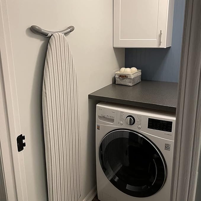 Ironing Board Hanger Wall Mount Ironing Board Holder Organizer Wall Rack for Laundry Rooms Storage Rack Hanging Shelf Hanger (White with EVA pad)