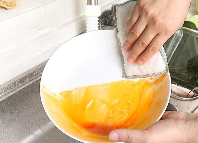 JEBBLAS 8Pack Bamboo Natural Kitchen Sponges Dish Sponge Cleaning Sponge Heavy Duty Scrub Sponge for Cleaning Kitchen and Household Pink