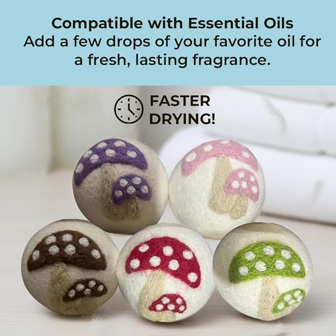 Ezhippie Quality Wool Dryer Balls - 6 XL Mushroom Pack - 1000+ Loads - Pure Organic Wool - Reusable Natural Fabric Softener Perfect with Essential Oils, Reduce Clothing Static and Wrinkles