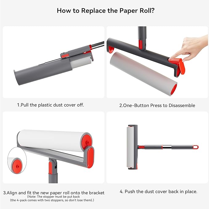 Large Lint Roller Refill 320 Sheets(4 Pack) Value Set, Extra Sticky, Easy Tear for Lint Remover, 9.45 in Pet Mega Extreme Stick Refill for Floor Roller Cleaning for Pet Hair