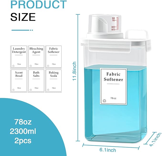 3 Pack Laundry Detergent Dispenser, 78oz Laundry Soap Dispenser, Refluxable Laundry Detergent Container, Plastic Liquid Laundry Detergent Dispenser for Laundry Room Organization with 6 Labels