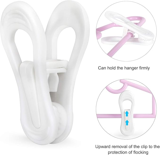 Tinfol White Plastic Hanger Clips, 50 Pack Hanger Clips- Strong Pinch Grip Finger Clips for Plastic Clothes Hangers, Multi-Purpose Hangers Clips
