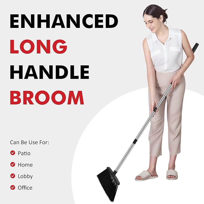 NACENA Heavy Duty Broom, 55 Inch Long Handle Outdoor Large Angle Brooms, Commercial Broom for Sweeping Indoor, for Home Garage Kitchen Office Courtyard Lobby Patio Lawn Concrete, 4 Pack (Black)