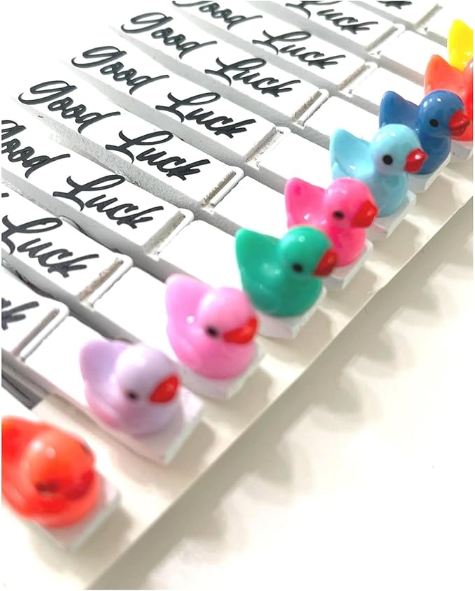 Cheer Pins for Backpack Cheer Stuff Kit 70 White Colored Clothes Pins with Mini Resin Ducks Bows Letter Beads Team Cheerleaders Gifts Bulk Pin Me Ribbon for Bag Decorations Competition Spirit Clips