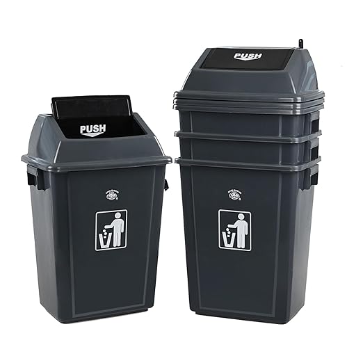 4 Packs 13 Gallon Commercial Heavy-Duty Trash/Garbage Can, Swing Lid Waste Container for Home/Garage/Kitchen/Outdoor/Driveway