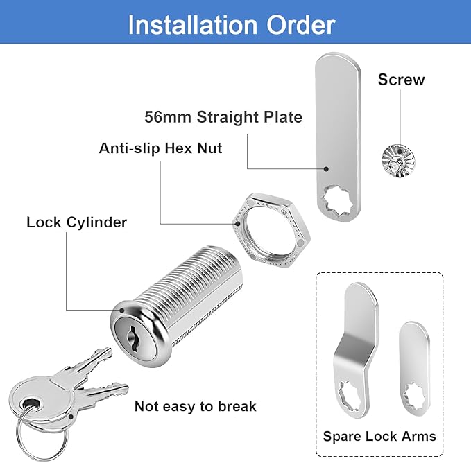 Cabinet Lock with Keys, 1-1/2" Long Cam Locks keyed Alike, Cam Lock Set for Cabinets Thick Drawers RV Storage Locks Tool Box with Keys, Zinc Alloy (2 Packs, 1-1/2 Inch)