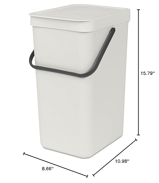 Brabantia Sort & Go Kitchen Recycling Can (4.2 Gal/Light Gray) Stackable Waste Organiser with Handle & Removable Lid, Easy Clean, Fixtures Included for Wall/Cupboard Mounting