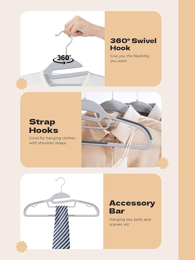 HOUSE DAY Grey Plastic Hangers 30 Pack, Slim Space Saving, Non Slip Clothes Hangers with Rubber Pads, Sturdy Heavy Duty Coat Hanger for Closet, S-Shaped Hanger for Shirt, Suit, Pant, Skirt