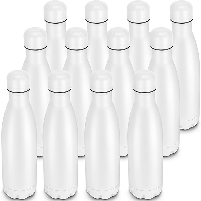 17oz Cola-Bottle Shaped Stainless Steel Leak-proof Water Bottle,Double Wall Vacuum Insulated Metal,Travel Mug For Sports Indoors & Outdoors,BPA-Free School Kids Flasks,White(12Pack)