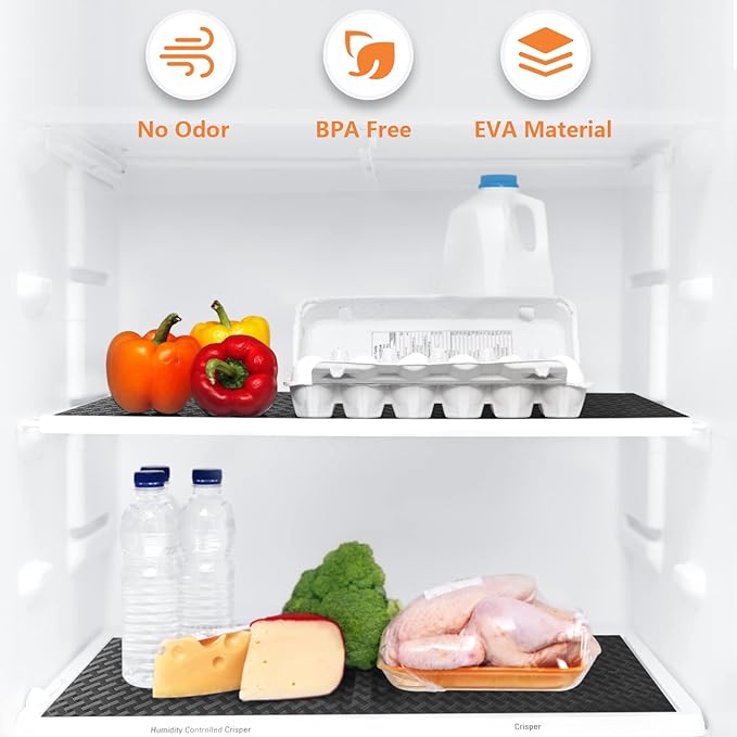 Shelf Liners for Kitchen Cabinets Refrigerator Liners Waterproof & Oil-Proof Kitchen Cupboard Liner Non-Slip Drawer Mats EVA Non Adhesive Fridge Liner for Shelves - Black 11.8 x 118 Inch