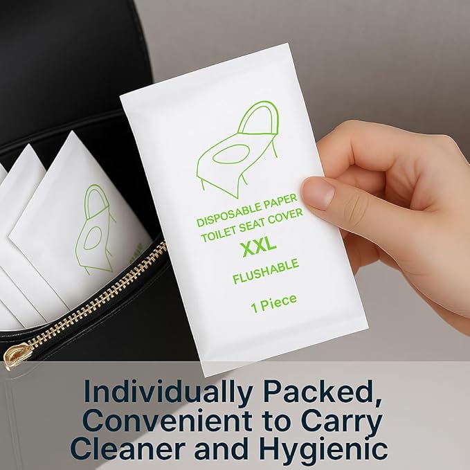 Individually Wrapped XXL Toilet Seat Covers Disposable Flushable for Travel (30 Pack), Full Coverage Paper Liners for Kids & Adults