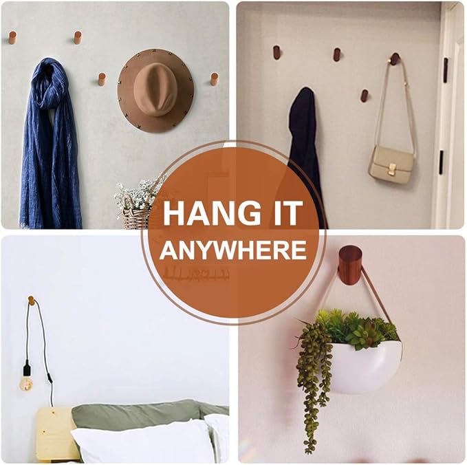 Wood Wall Hooks, 4 Pack Coat Hooks Mounted Rustic Wooden Heavy Duty Robe Hook Hat Rack | for Hanging Bathroom Towels Clothes Hanger (Beech Wood)