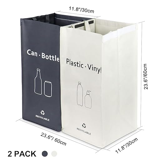 Recycling Bin, Separate Large Recycle Bins for Kitchen - Indoor Home Trash Bin, Recyclable Waste Trash Sorting Organizer, Durable, Washable, Affordable Recycle Bags, 2 Pack