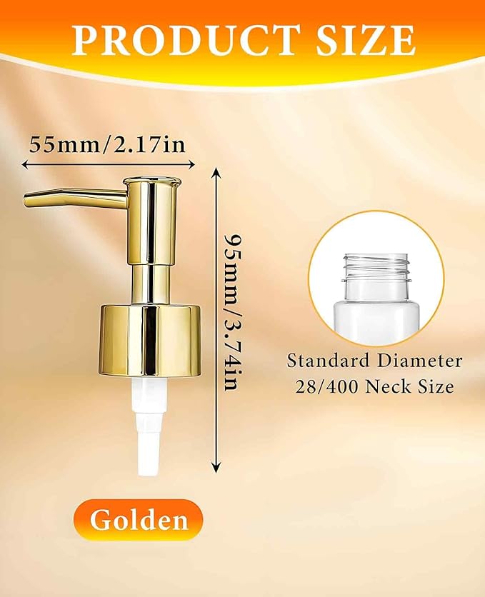 6 Pack Gold Soap Dispenser Pump, Top Replacement for Lotion & Regular Glass Bottles (Standard Diameter 28/400 Neck Size)
