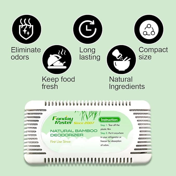 2Packs Fonday Refrigerator Deodorizer Odor Eliminator for Fridges Freezers Coolers Lunch Boxes Bamboo Charcoal More Effective Than Baking Soda
