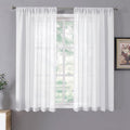 Tollpiz Short Sheer Curtain Living Room Linen Textured Curtains Sheer Light Filtering Voile Rod Pocket Curtain for Bedroom, 38 x 54 inches Long, White, Set of 2 Panels