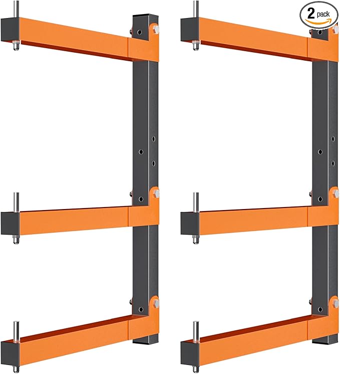 Lumber Rack Heavy Duty Wood Racks Wall Mount Folding Lumber Storage Racks with 3-Level Holds Up 360 LBS Sturdy Folding Garage Wood Organizer Orange Shelving Metal Shelf for Indoor & Outdoor- 2 Pack