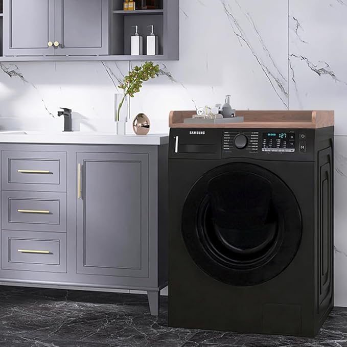 Washer Dryer Countertop Only,Edge Rails-27.5" Depth*27.5" Width Laundry Room Organization,High-Adhesion Non-Slip Protective Layer,with Edge Rails (Walnut)