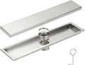 uxcell Rectangular Shower Drain, Brushed 304 Stainless Steel Odor-Proof Floor Drain Linear Shower Drain Hair Catcher for Bathroom Kitchen and Laundry Room(16 Inch, Bright Silver)