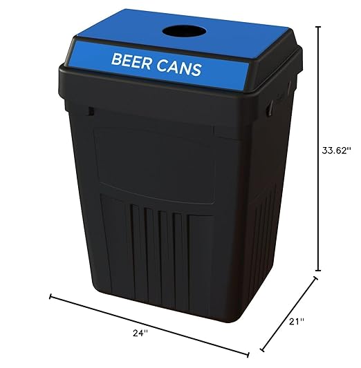 Flex E Bin FX50A-BK1-BC-BE, Made from Recycled Plastic. Indoor and Outdoor Sturdy Beer Can Receptacle | Includes Handles and Clear Signage Vented Design for Bag Removal - 50 Gallons, Black