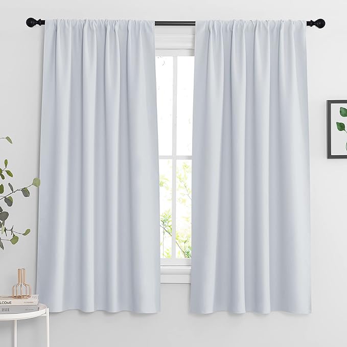 RYB HOME White Room Darkening Curtains for Bedroom, Thermal Insulated Curtains and Drapes Small Window Decor Privacy Shades for Kitchen Farmhouse Closet, W42 x L63 inch, 2 Panels