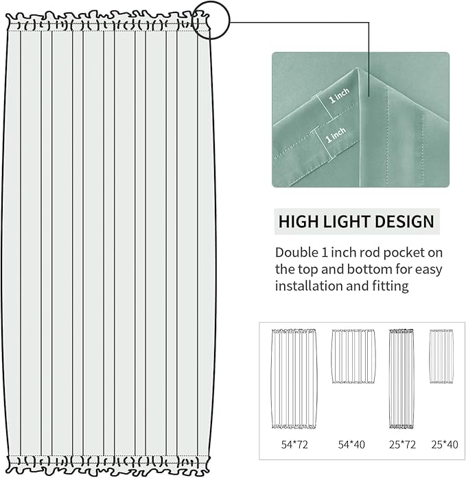 DWCN French Door Curtains – Rod Pocket Thermal Blackout Curtain for Doors with Glass Window, Kitchen and Patio Doors for Privacy, 25 X 72 Inches Long, 1 Curtain Panel with Tieback, Light Sage