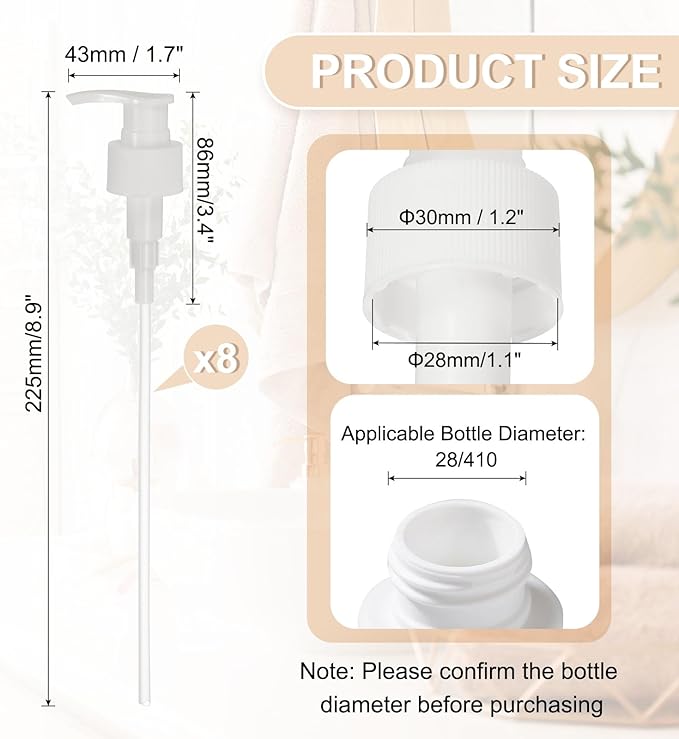uxcell 8 Pcs Soap Dispenser Pump Heads Soap Dispensers Top Pumps Replacement Switch Pumphead for Standard 24/414 Neck Size Lotion Shampoo Bottle, White