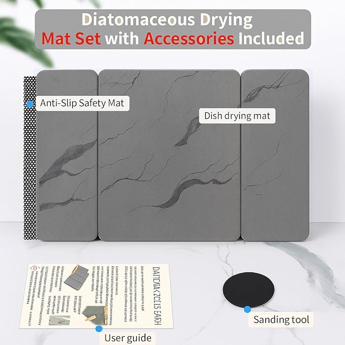 Stone Drying Mat for Kitchen Counter19.7"x 15.7"- 180° Steam-Cured for Smooth Absorption, Quick Dry Heat-Resistant Counter Protector with Minimalist Design for Island, A Tidy Kitchen Brings Joy