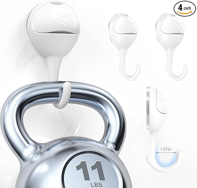JOTPE 4-Pack Large Suction Cup Hooks for Shower, Removable Shower Hooks for Inside Showers with Deep Curve Hook, Suction Hook for Bathroom Wall Glass Window - Max Hanging up to 11 LB on Smooth Surface